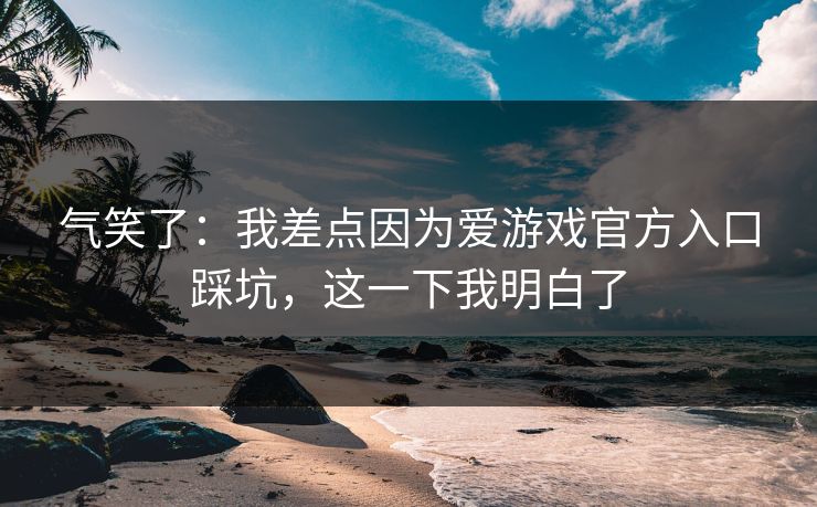 气笑了：我差点因为爱游戏官方入口踩坑，这一下我明白了